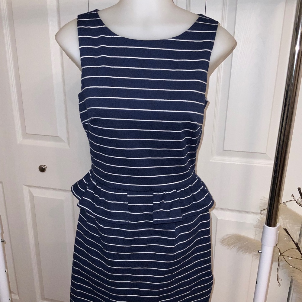 AUW Peplum navy and white striped dress